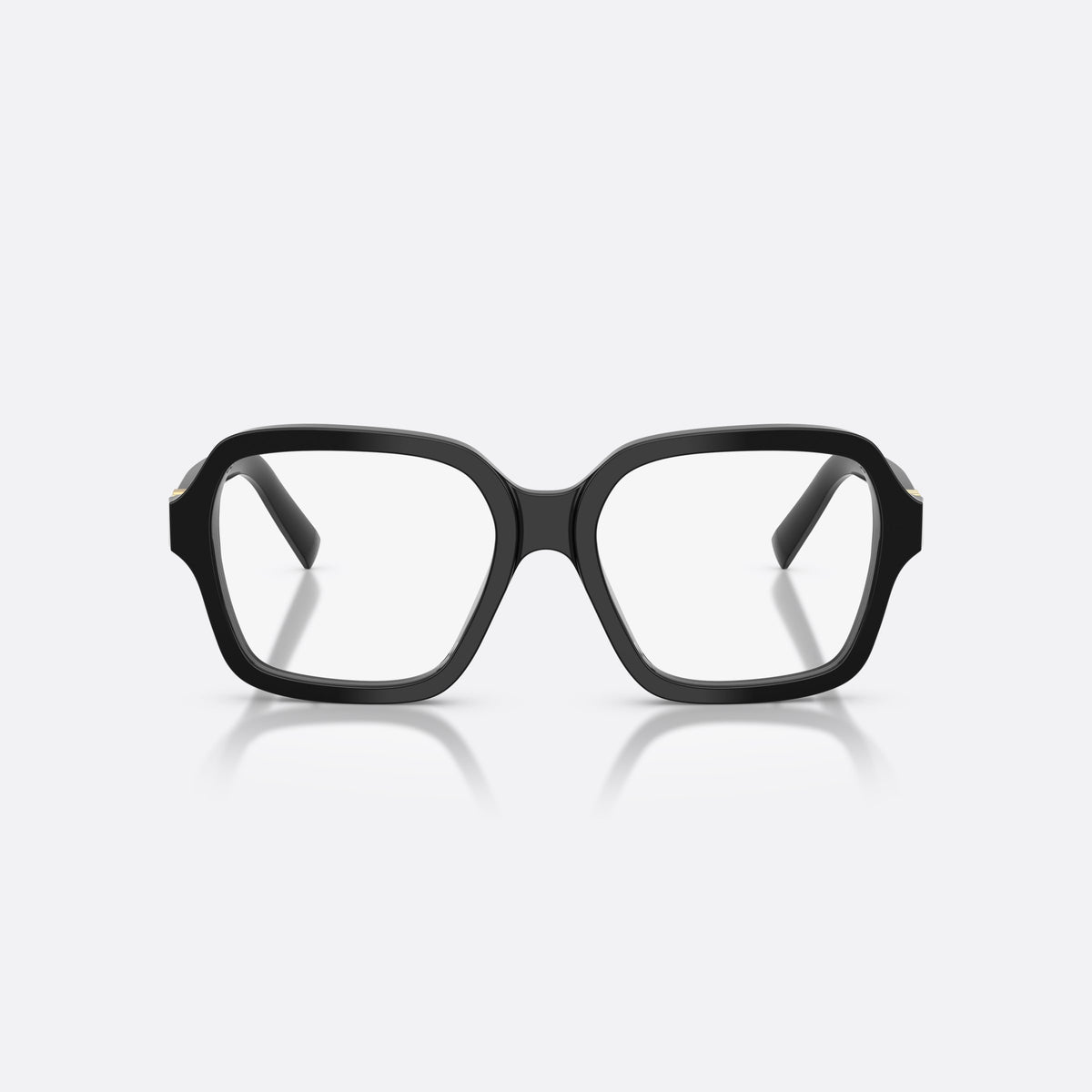 Rame ochelari de vedere Miu Miu MU 03YV 16K1O1, patrati negru, pentru femei, punte simplă cu partea superioară groasă, vedere din față