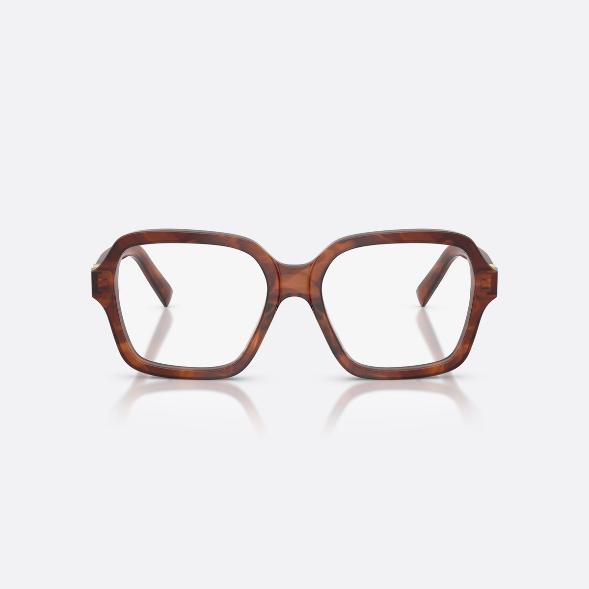Miu Miu MU 03YV 26E1O1 eyeglasses, brown square frame for women, keyhole bridge, brand lettering on temples, front view