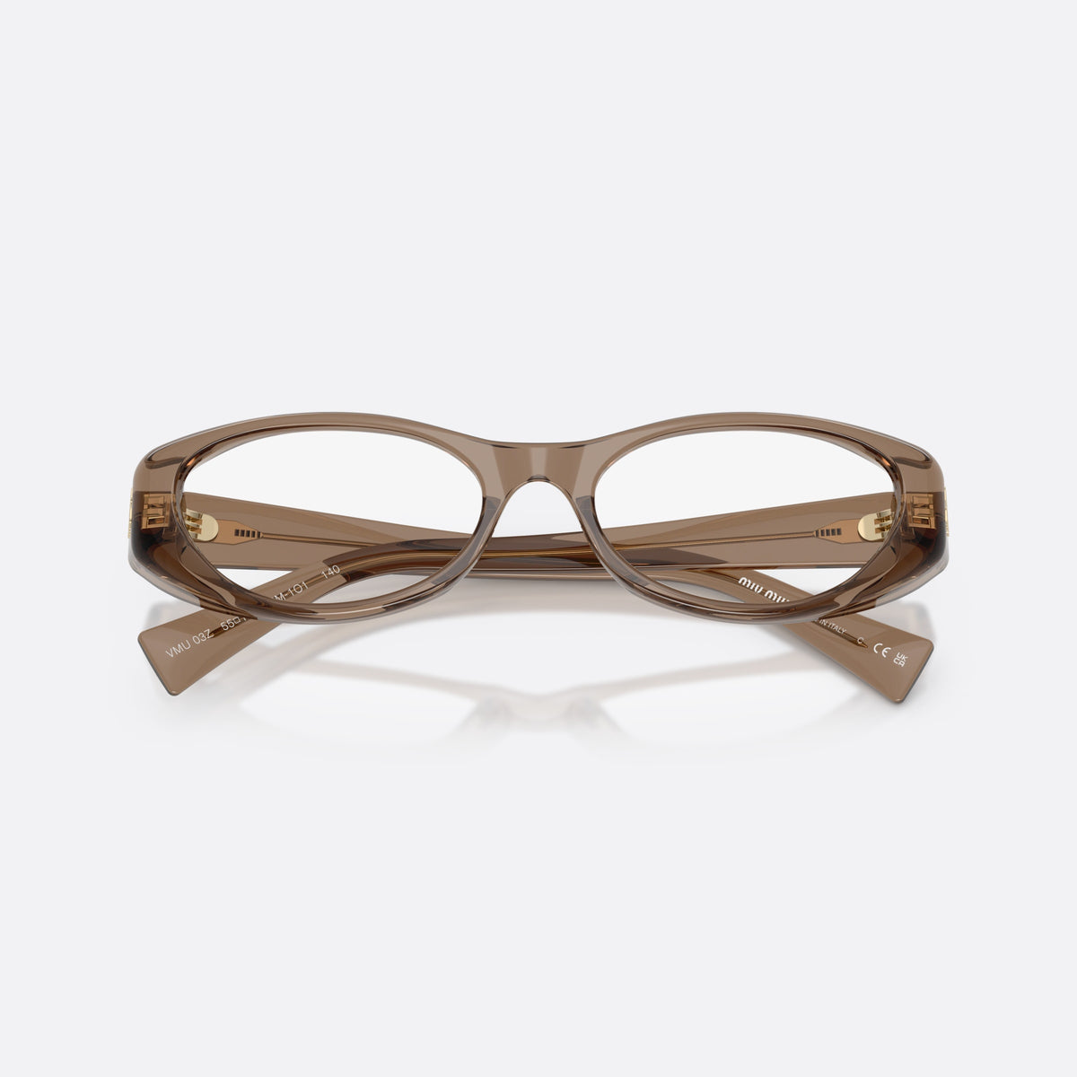 Rame ochelari de vedere Miu Miu MU 03ZV 26M1O1, ovali maro, pentru femei, punte keyhole, litere ale brandului pe braț, ramă completă, cu brațele pliate