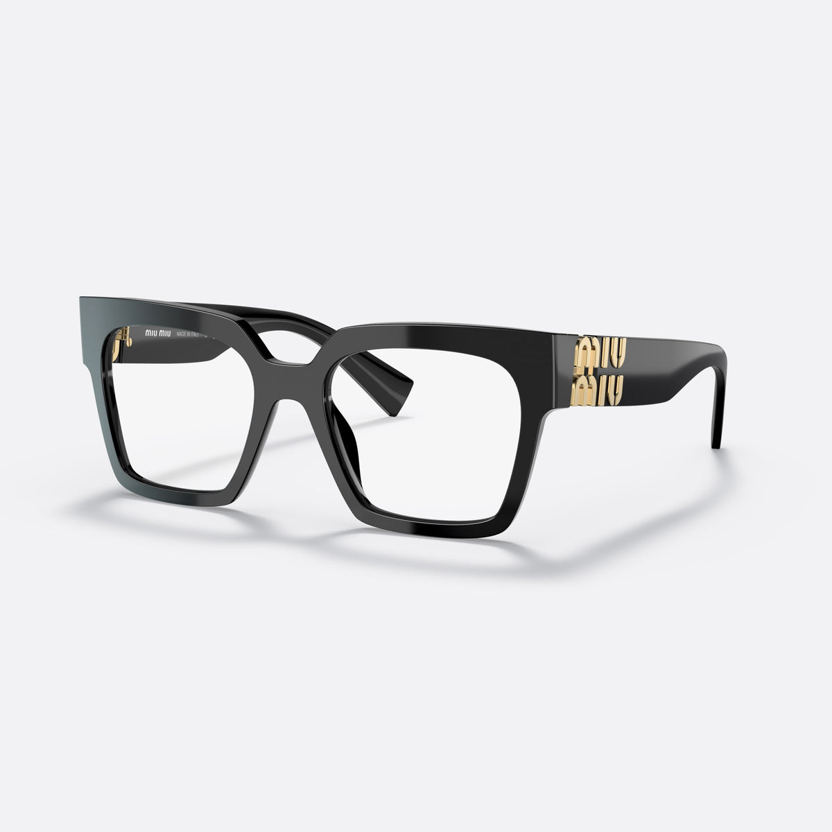 Miu Miu MU 04UV 1AB1O1 eyeglasses, black square frame for women, plain bridge, brand logo on temple, full-rim frame