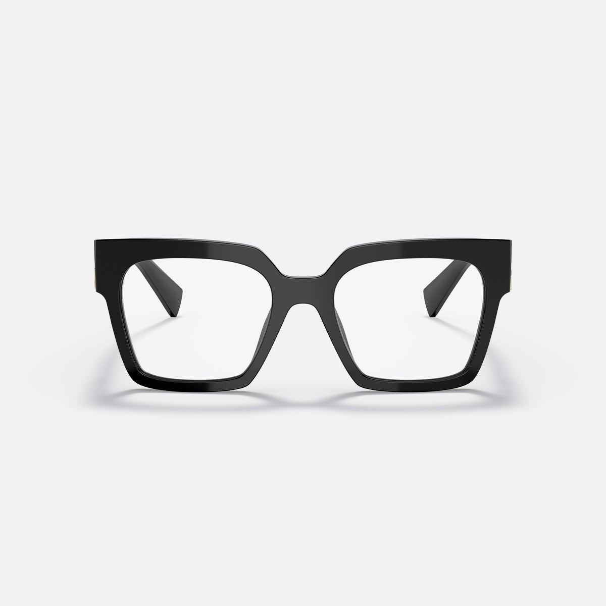 Miu Miu MU 04UV 1AB1O1 eyeglasses, black square frame for women, plain bridge, brand logo on temple, full-rim frame, front view