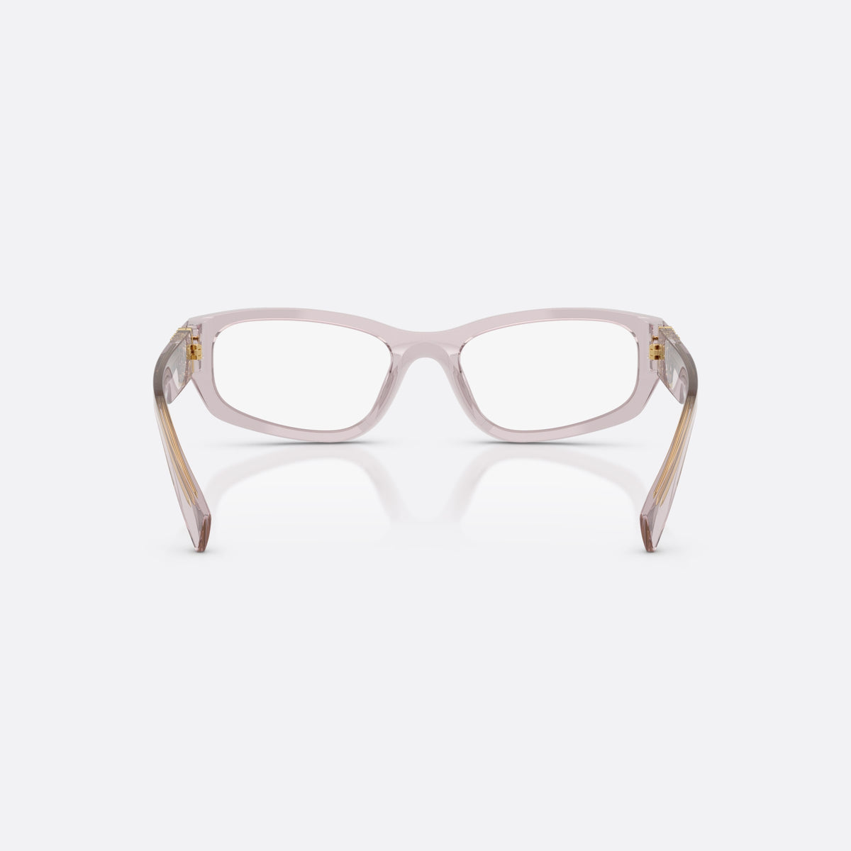Miu Miu MU 04YV 12W1O1 eyeglasses, violet irregular frame for women, keyhole bridge, brand lettering on temples, full-rim frame, back view