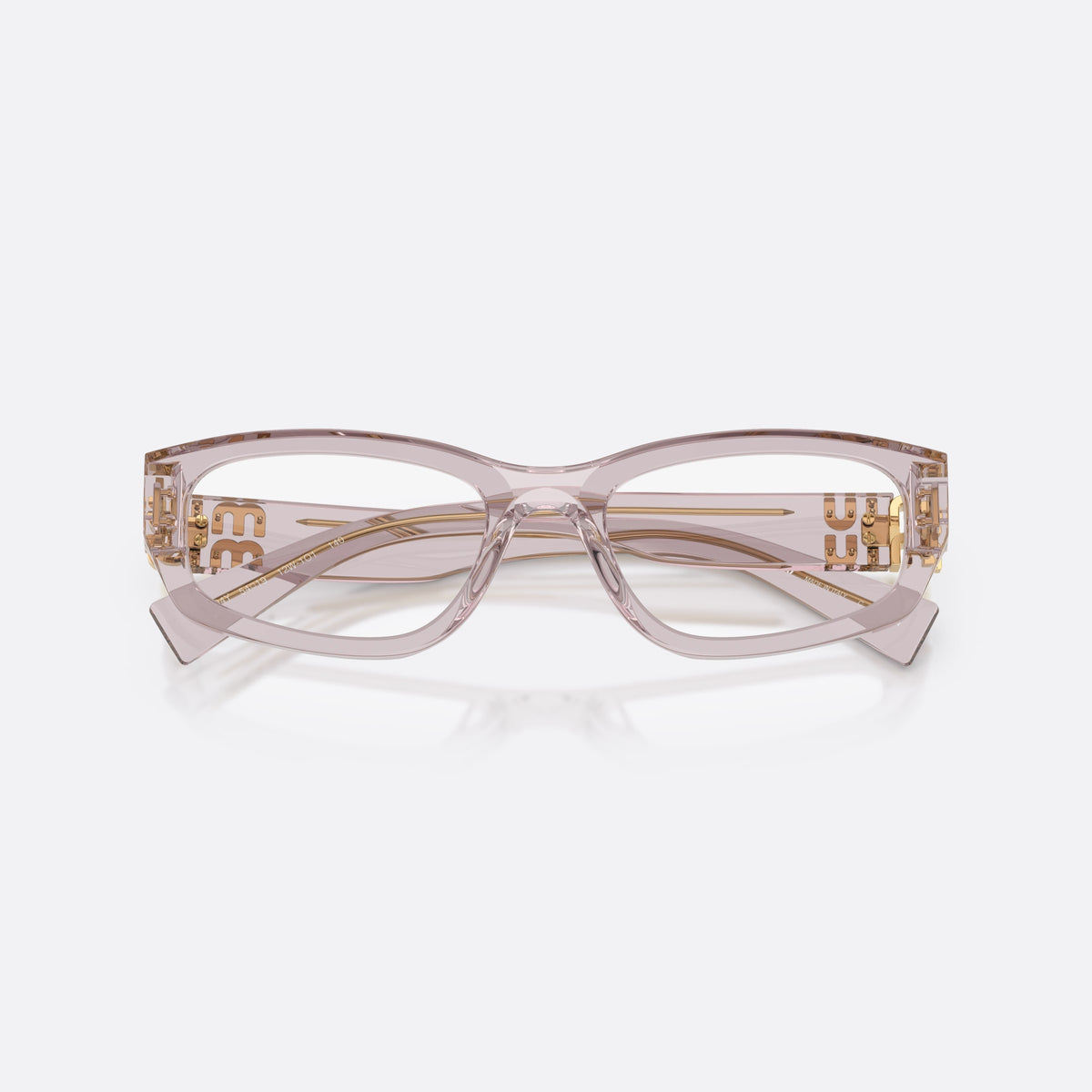 Miu Miu MU 04YV 12W1O1 eyeglasses, violet irregular frame for women, keyhole bridge, brand lettering on temples, full-rim frame, folded