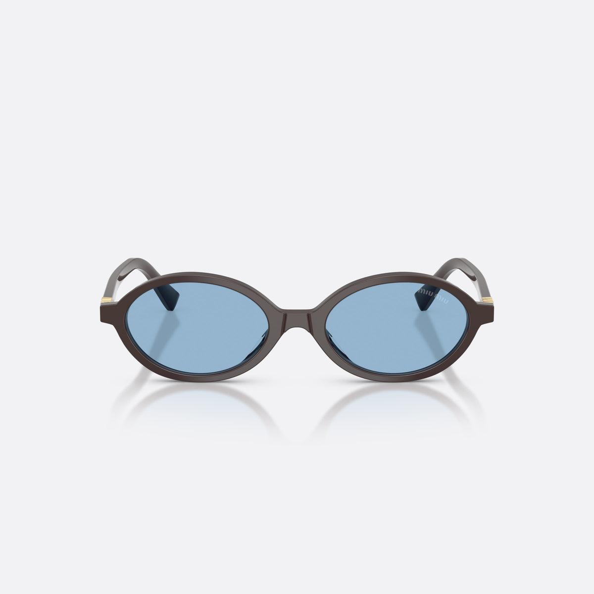 Miu Miu MU 04ZS 22C60O sunglasses, brown oval frame for women, plain integrated bridge, brand lettering on temple, front view