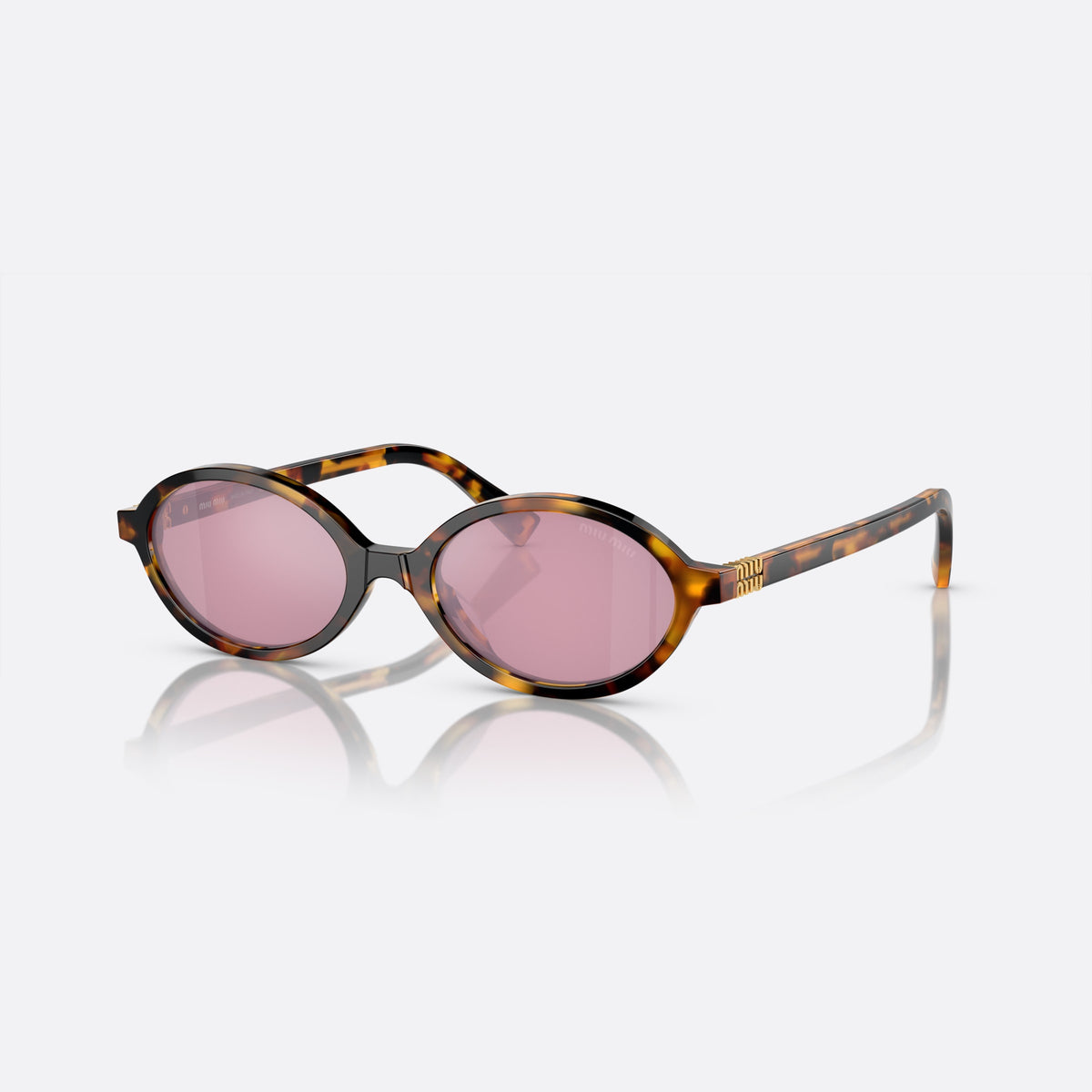 Ochelari de soare Miu Miu MU 04ZS VAU-50D, ovali țestoasă, pentru femei, punte integrată simplă, literele brandului pe brațe