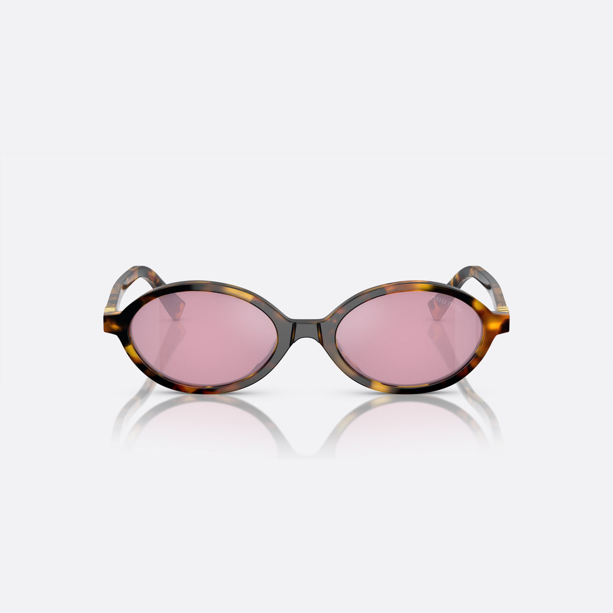 Ochelari de soare Miu Miu MU 04ZS VAU-50D, ovali țestoasă, pentru femei, punte integrată simplă, literele brandului pe brațe, vedere din față