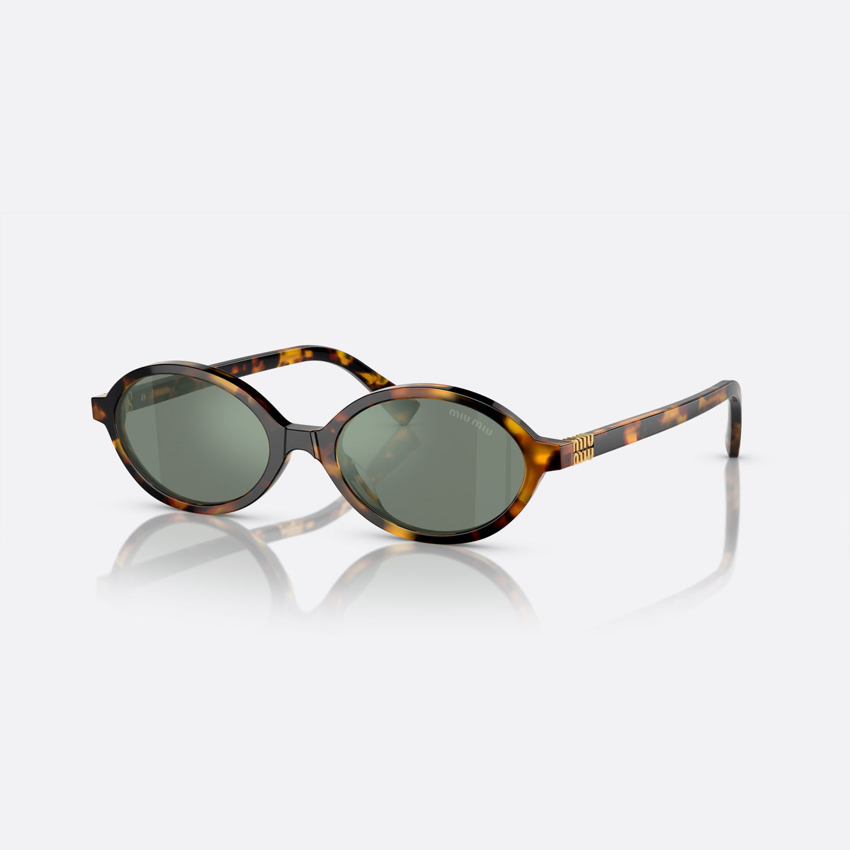 Miu Miu MU 04ZS VAU04M sunglasses, havana oval frame for women, plain integrated bridge, brand lettering on temples