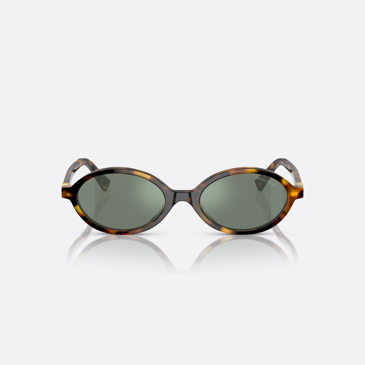 Miu Miu MU 04ZS VAU04M sunglasses, havana oval frame for women, plain integrated bridge, brand lettering on temples, front view