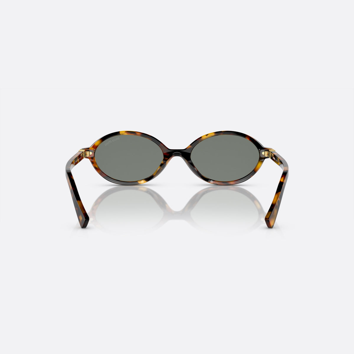 Miu Miu MU 04ZS VAU04M sunglasses, havana oval frame for women, plain integrated bridge, brand lettering on temples, back view