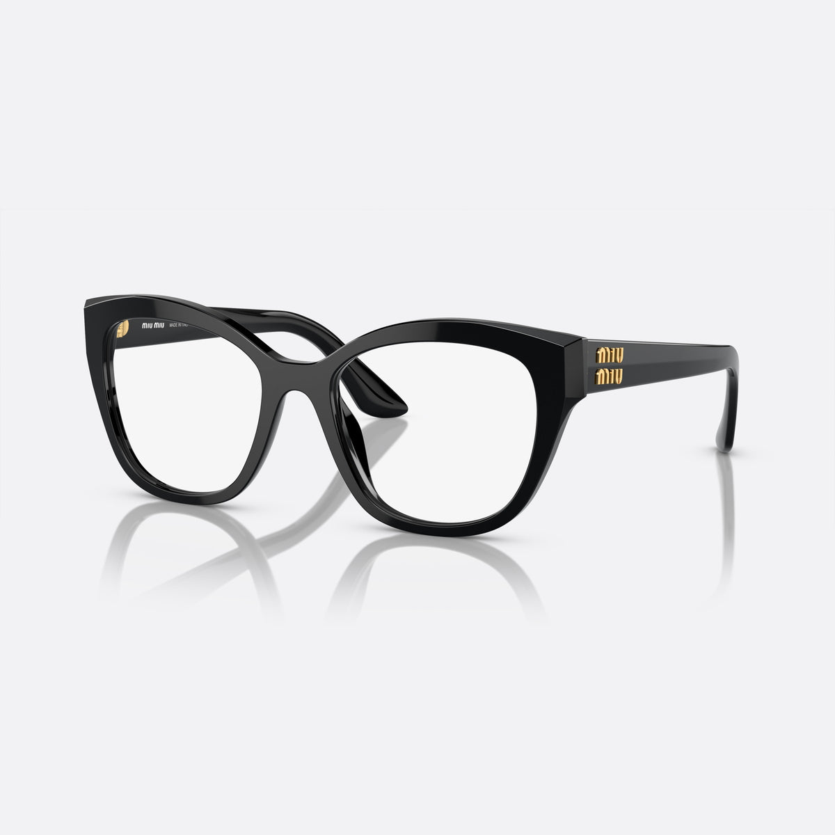 Miu Miu MU 05XV 1AB1O1 A eyeglasses, black square frame for women, plain combined bridge, brand lettering on temples