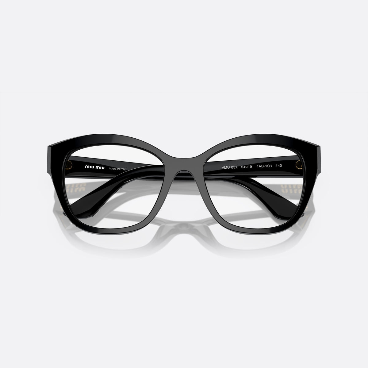 Miu Miu MU 05XV 1AB1O1 A eyeglasses, black square frame for women, plain combined bridge, brand lettering on temples