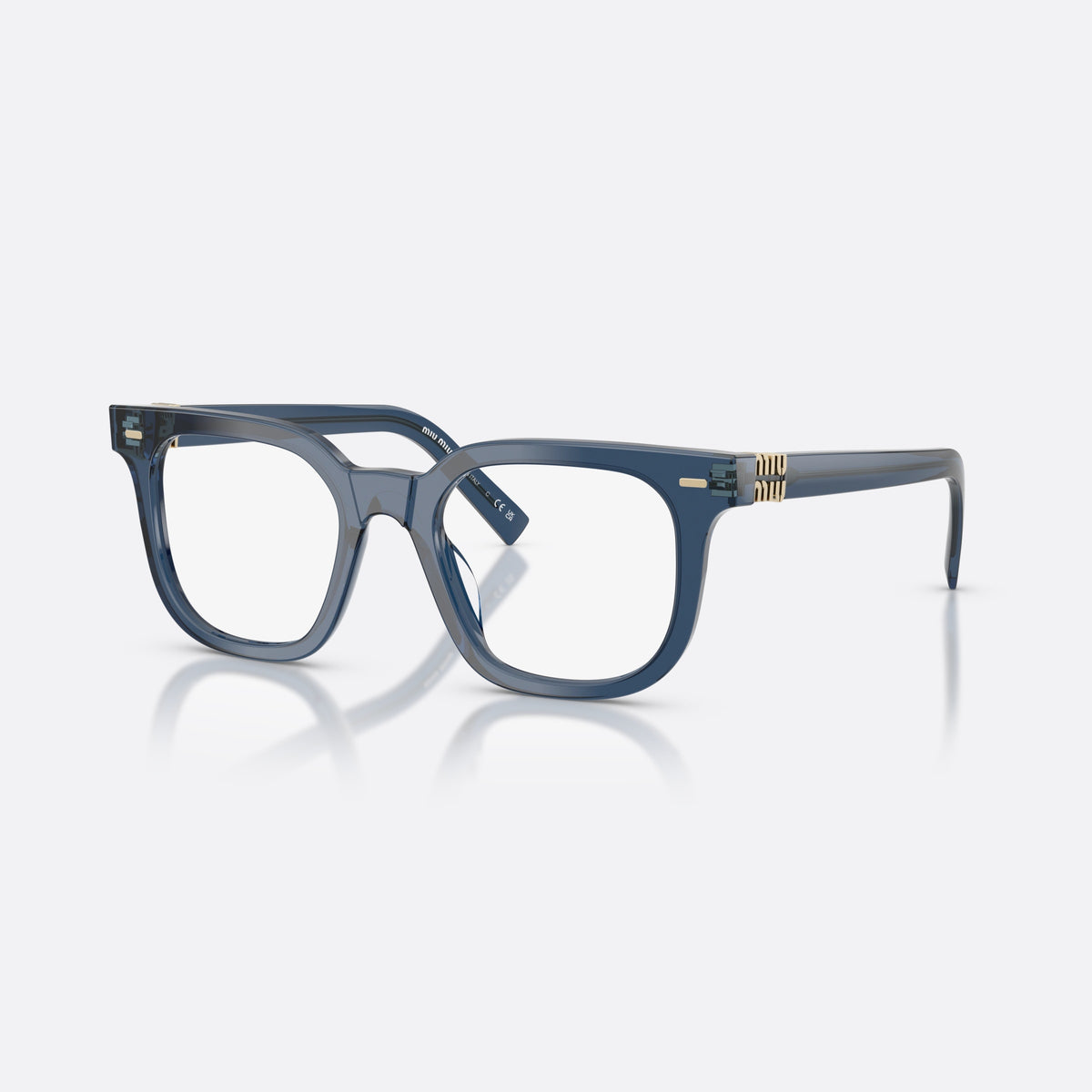 Miu Miu MU 06XV 08Q1O1 eyeglasses, blue square frame for women, plain bridge, brand lettering on temples, full-rim frame