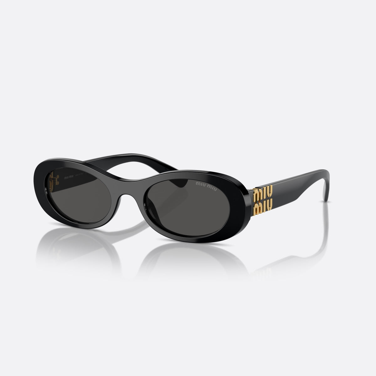 Miu Miu MU 06ZS 1AB-5S0 C sunglasses, black oval frame for women, plain bridge, integrated into front, full-rim front