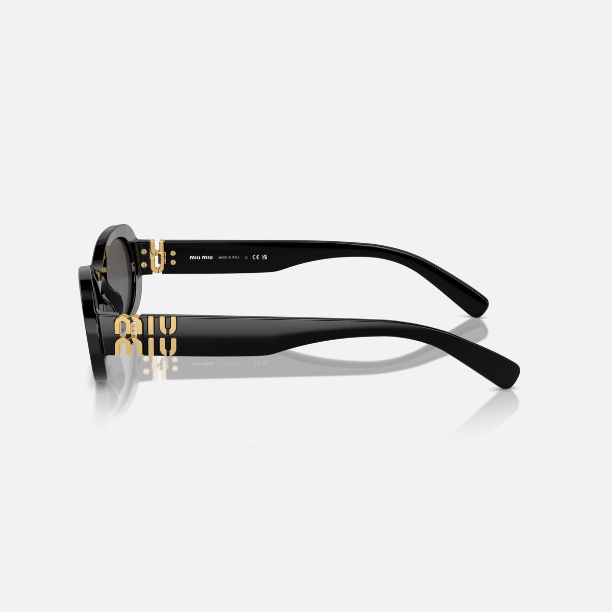 Ochelari de soare Miu Miu MU 06ZS 1AB-5S0 C, ovali negru, pentru femei, punte simplă, integrată în față, ramă completă în față, vedere laterală