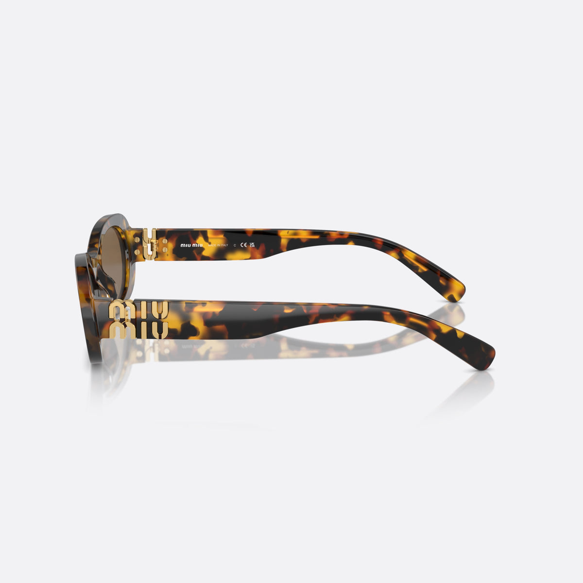 Miu Miu MU 06ZS VAU-06B A sunglasses, havana oval frame for women, plain integrated bridge, brand lettering on temples