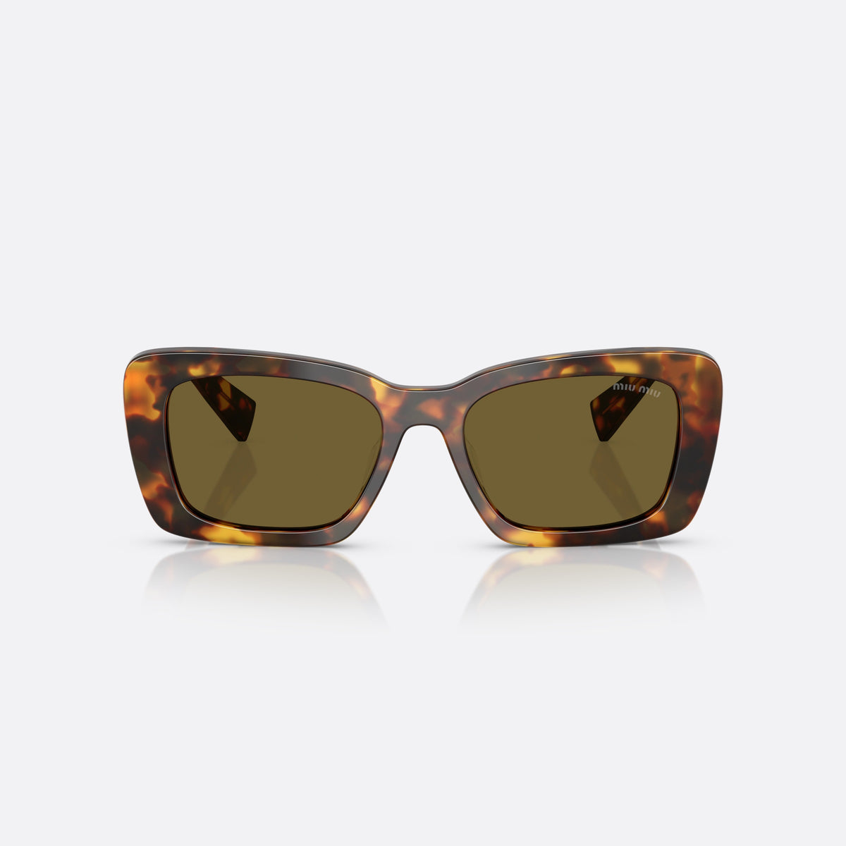 Ochelari de soare Miu Miu MU 07YS 14L09Z, visor havana, pentru femei, punte simplă, literele brandului pe brațe, vedere din față