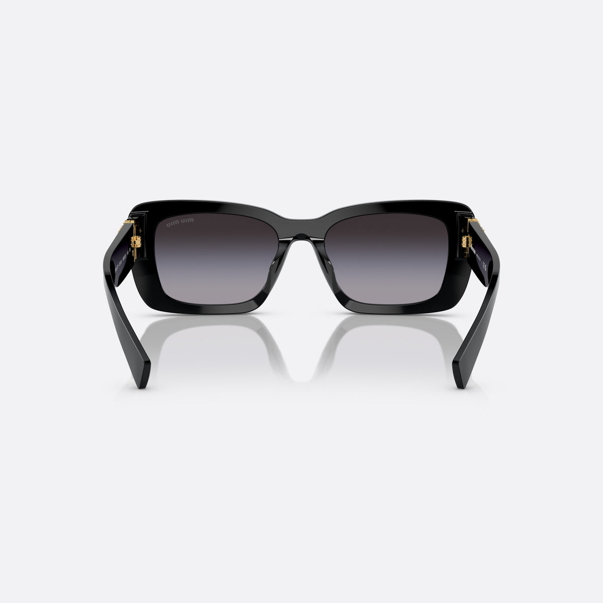 Ochelari de soare Miu Miu MU 07YS 1AB-5D1, rectangulari negru, pentru femei, punte simplă, integrată în ramă, brațe late, conice, vedere din spate