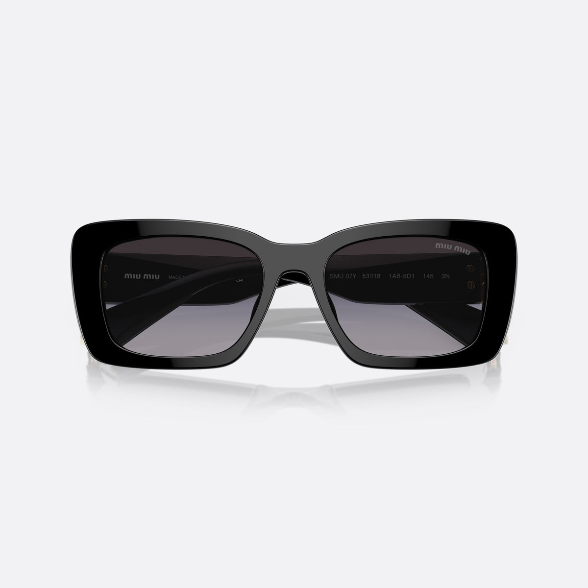 Ochelari de soare Miu Miu MU 07YS 1AB-5D1, rectangulari negru, pentru femei, punte simplă, integrată în ramă, brațe late, conice, cu brațele pliate