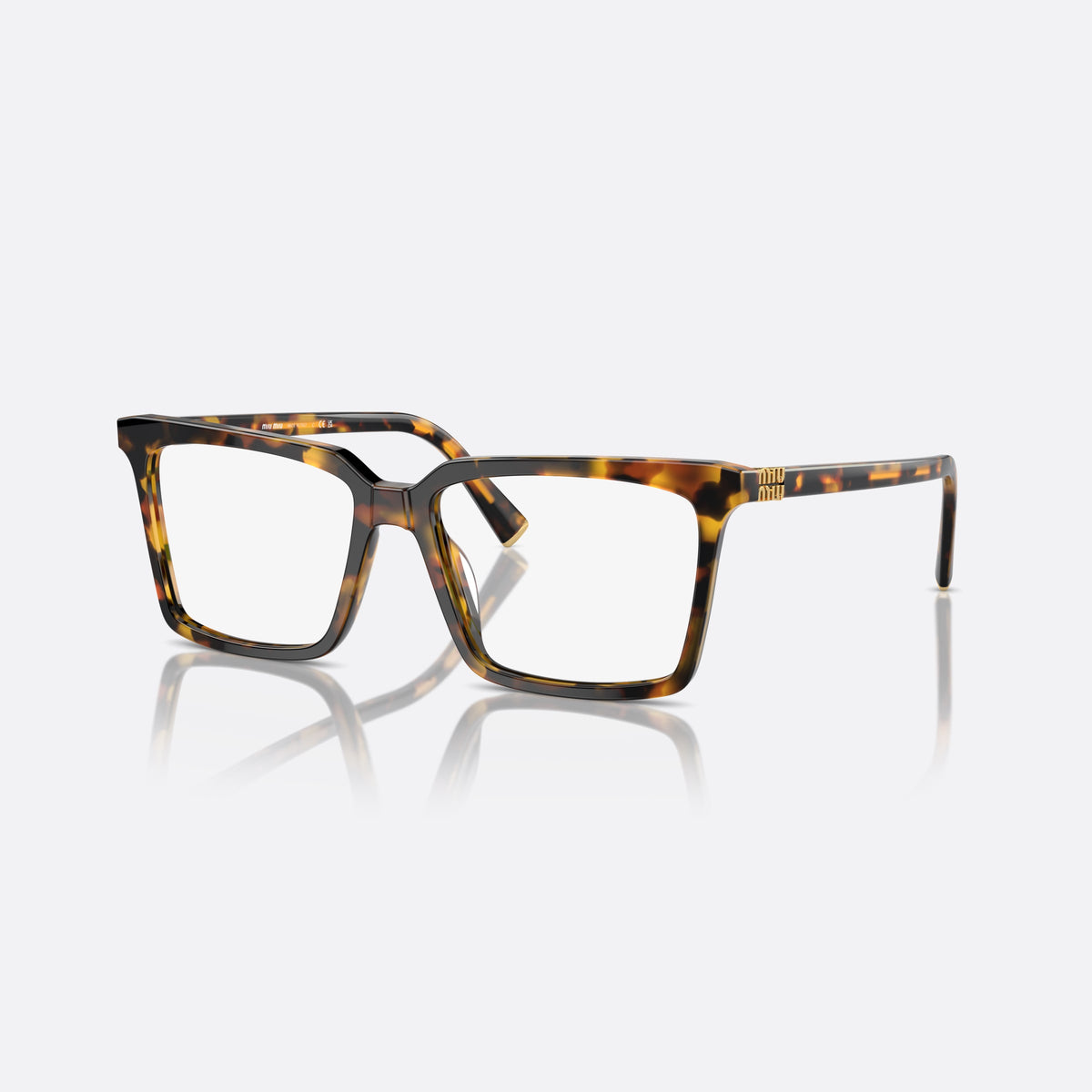 Miu Miu MU 08XV VAU-1O1 eyeglasses, havana square frame for women, plain bridge, brand lettering on temples