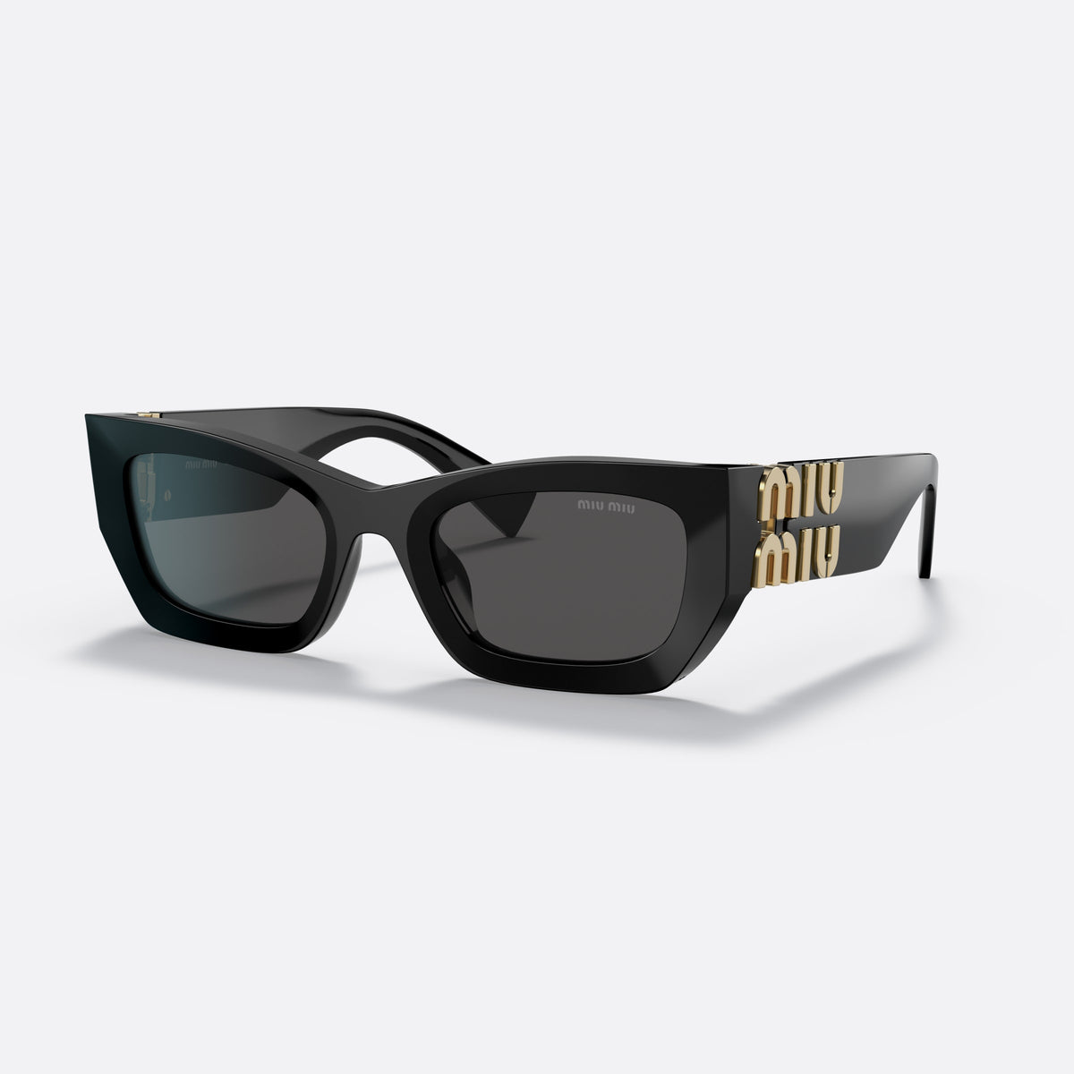 Miu Miu MU 09WS Runway 1AB-5S0 sunglasses, black rectangle frame for women, plain bridge, brand lettering on temples, full-rim frame