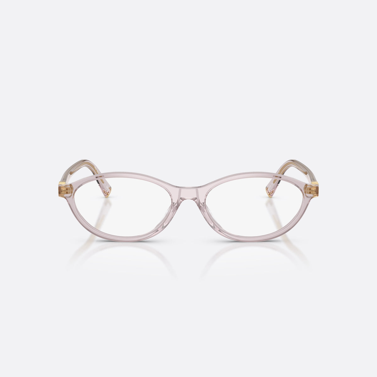 Miu Miu MU 09XV 12W1O1 eyeglasses, violet oval frame for women, plain integrated bridge, brand lettering on temples, front view