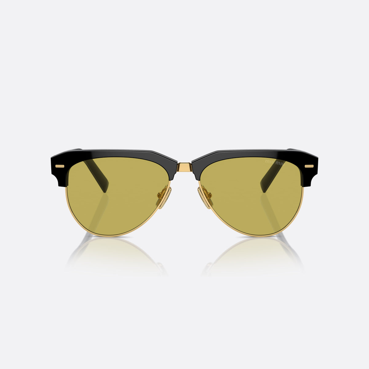 Ochelari de soare Miu Miu MU 09ZS 1AB-07O, pilot negru, pentru femei, punte dublă cu centru metalic, literele brandului pe brațe