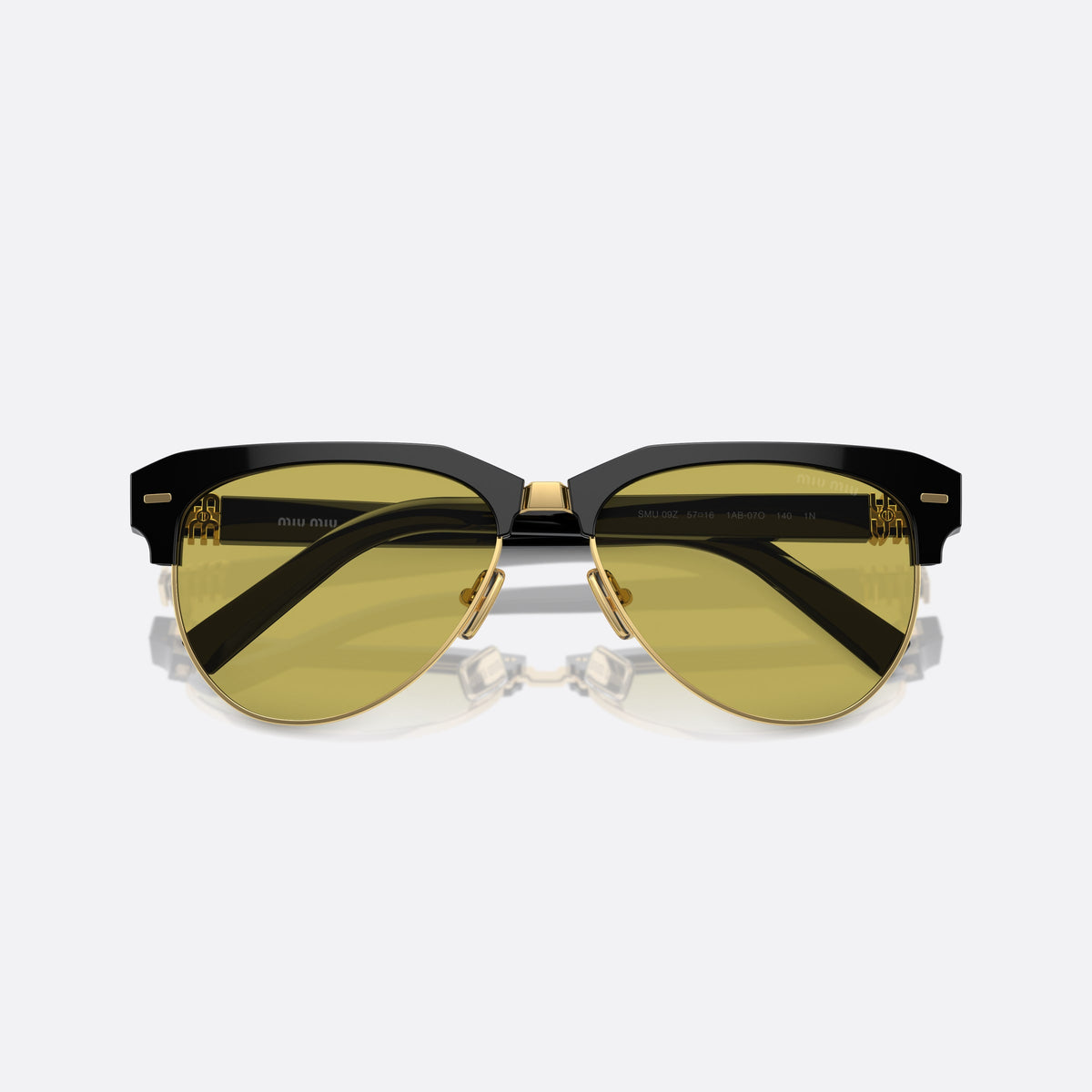 Ochelari de soare Miu Miu MU 09ZS 1AB-07O, pilot negru, pentru femei, punte dublă cu centru metalic, literele brandului pe brațe