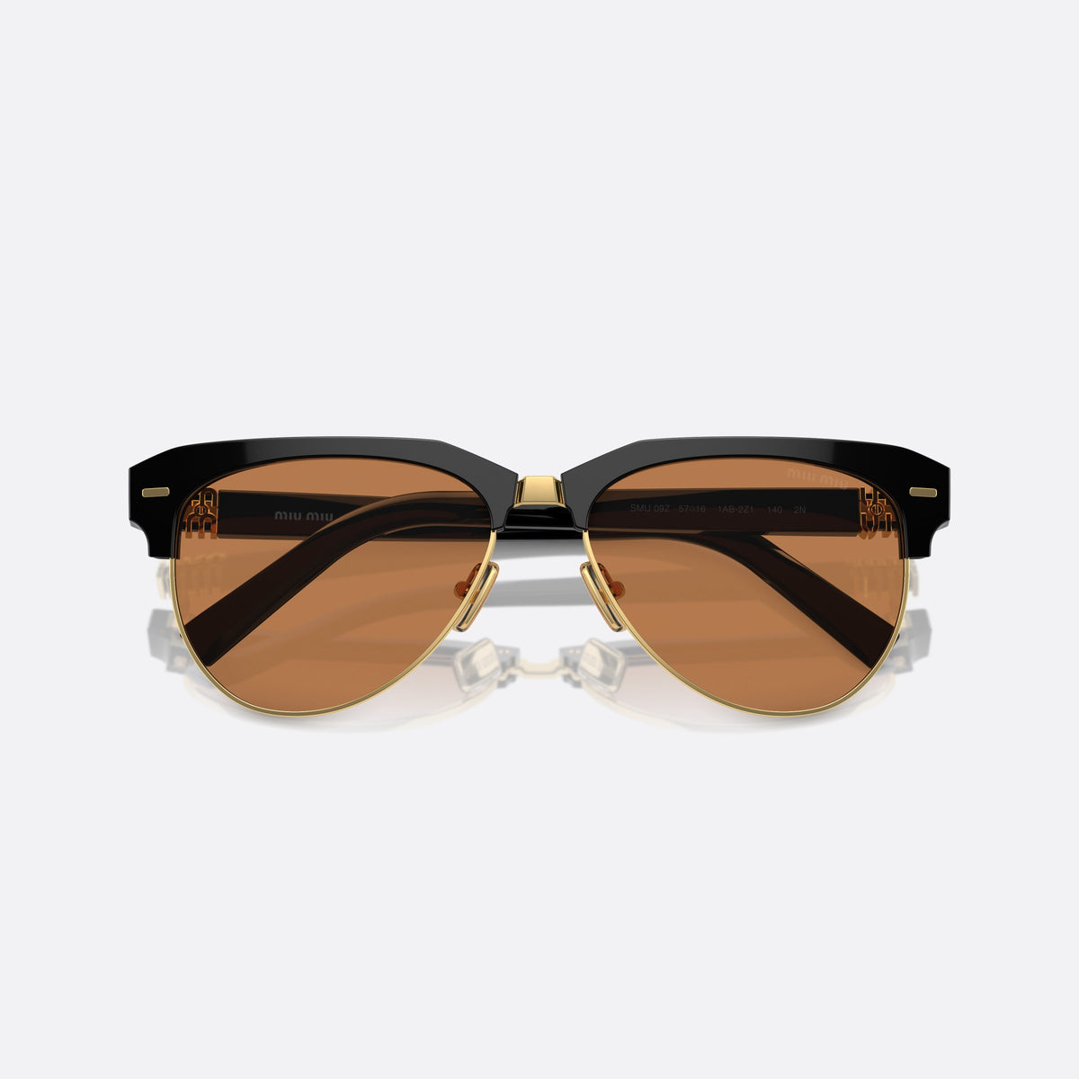 Ochelari de soare Miu Miu MU 09ZS 1AB-2Z1, pilot negru, pentru femei, punte dublă metalică, logo al brandului pe braț, cu brațele pliate