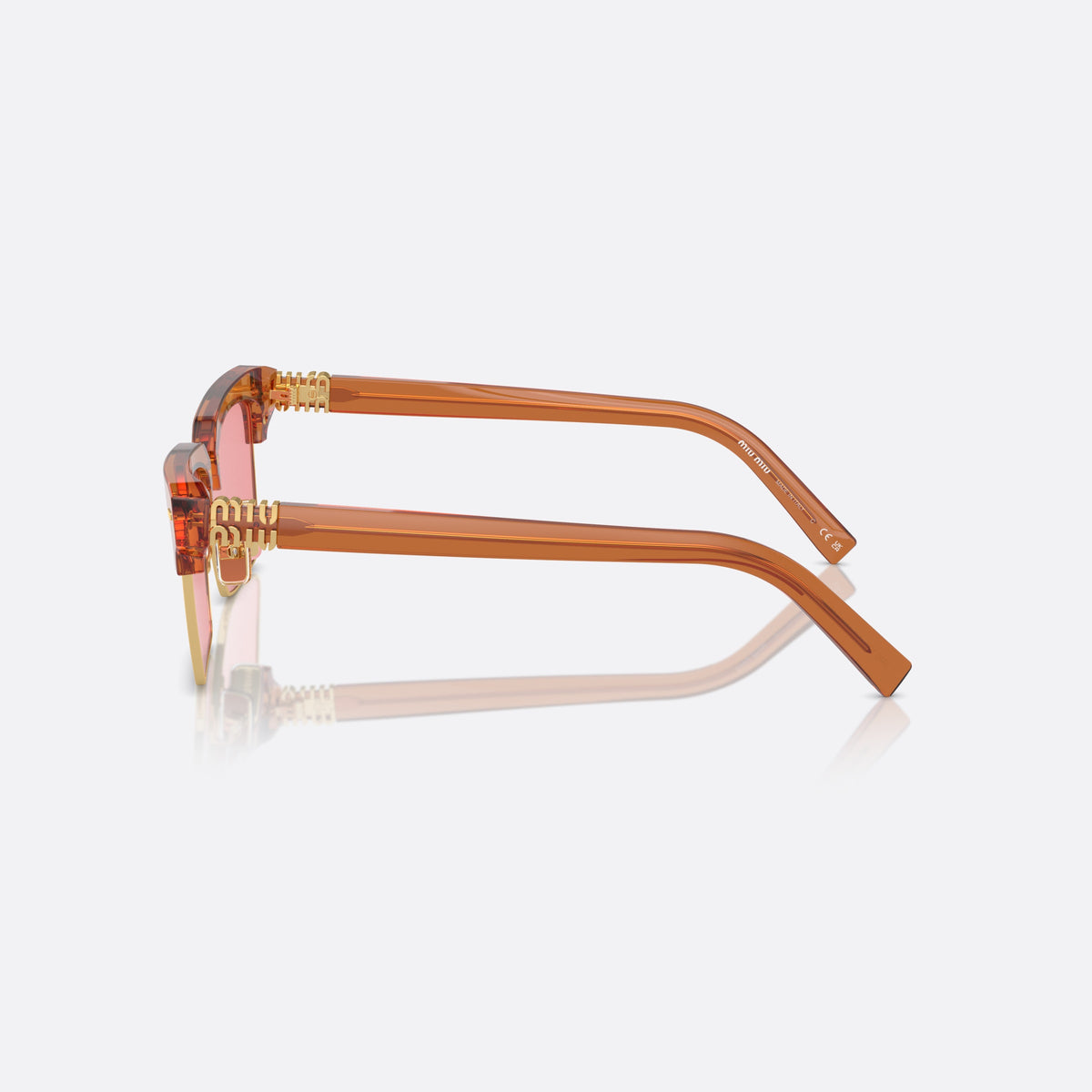 Miu Miu MU 10ZS 15T-1D0 sunglasses, brown square frame for women, metal bridge with polished finish, side view