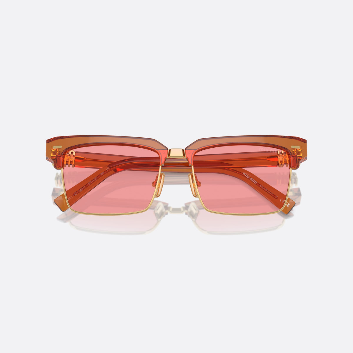 Miu Miu MU 10ZS 15T-1D0 sunglasses, brown square frame for women, metal bridge with polished finish, folded