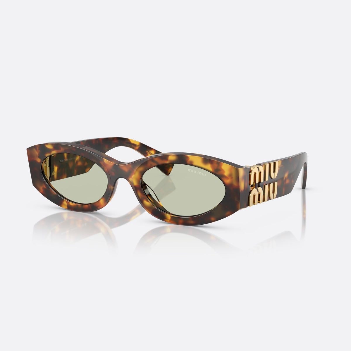 Miu Miu MU 11WS 14L50O sunglasses, havana oval frame for women, keyhole bridge, brand logo on temple, wide tapered temples