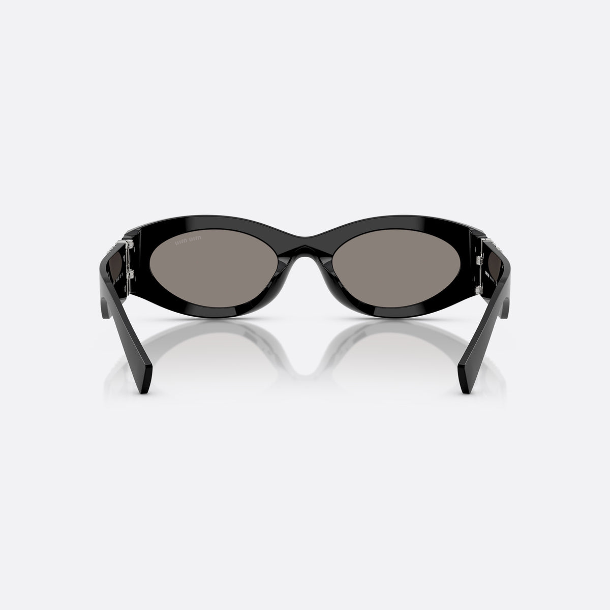 Ochelari de soare Miu Miu MU 11WS 16K80Q, ovali negru, pentru femei, punte simplă integrată, literele brandului pe brațe, vedere din spate
