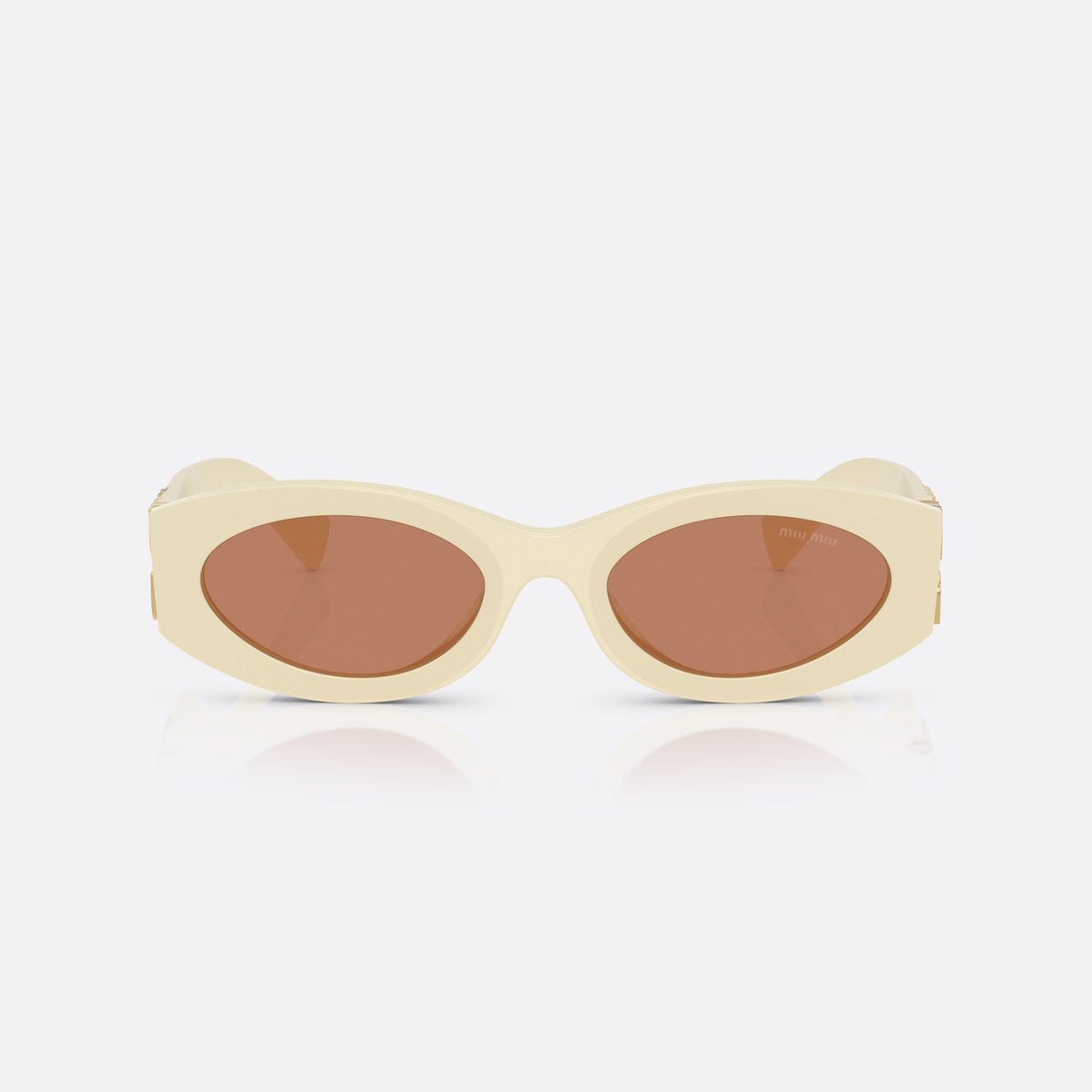 Miu Miu MU 11WS 21D90Q sunglasses, white oval frame for women, plain integrated bridge, brand lettering on temples, front view
