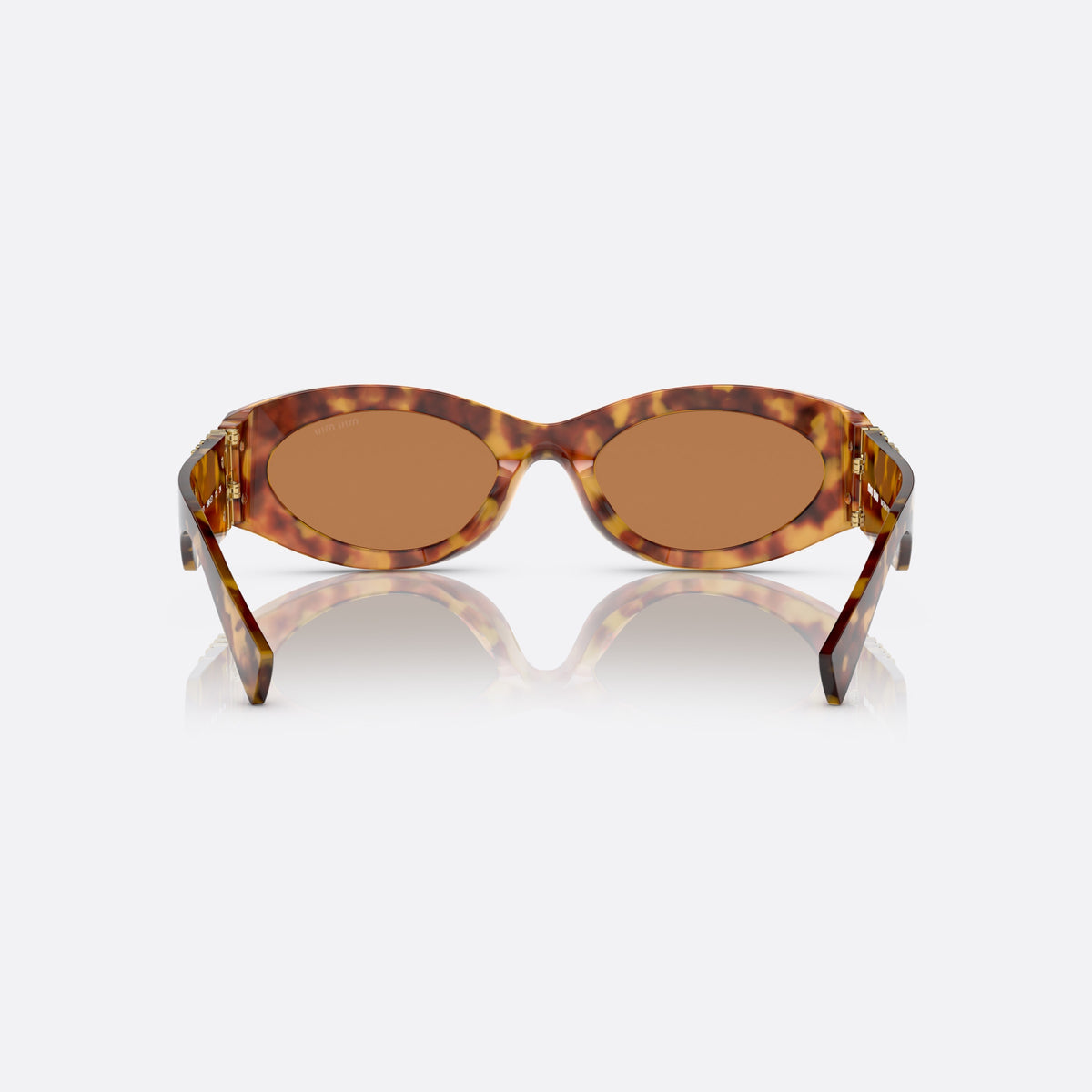 Miu Miu MU 11WS 4BW2Z1 sunglasses, havana oval frame for women, plain bridge, brand lettering on temples, back view