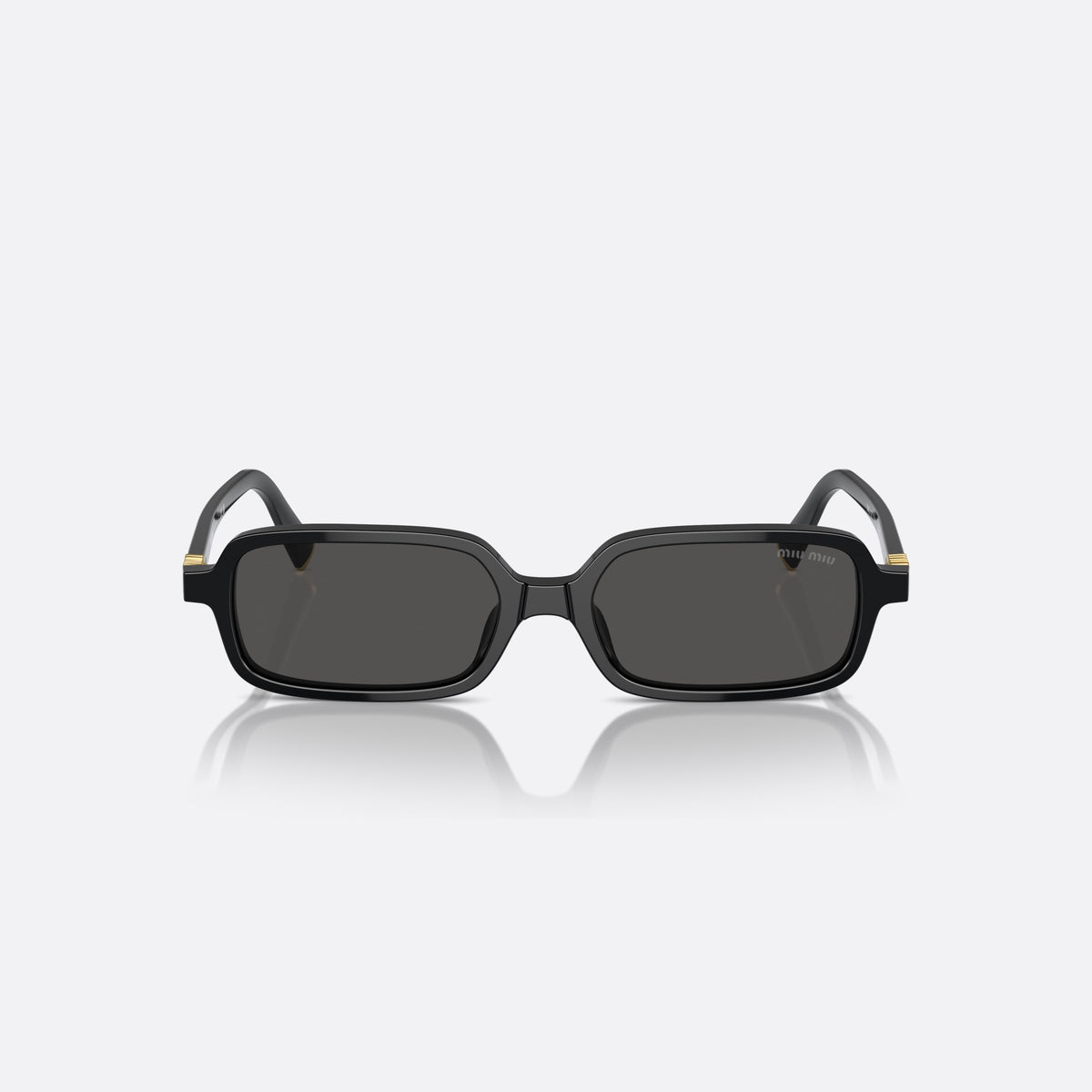 Ochelari de soare Miu Miu MU 11ZS 16K-5S0, rectangulari negru, pentru femei, punte dublă simplă, literele brandului pe brațe, vedere din față
