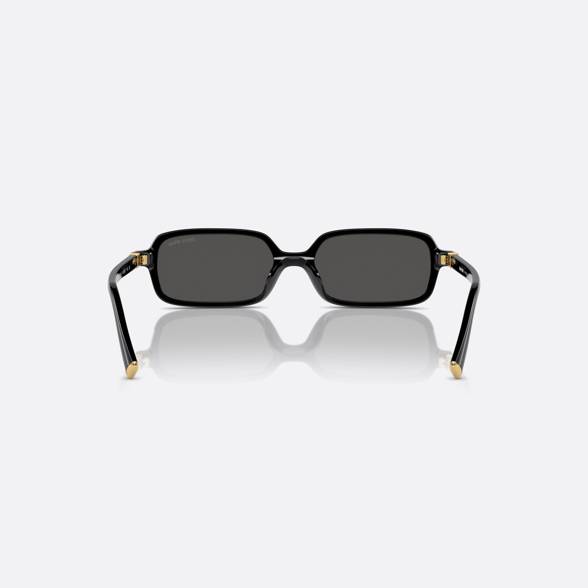 Ochelari de soare Miu Miu MU 11ZS 16K-5S0, rectangulari negru, pentru femei, punte dublă simplă, literele brandului pe brațe, vedere din spate
