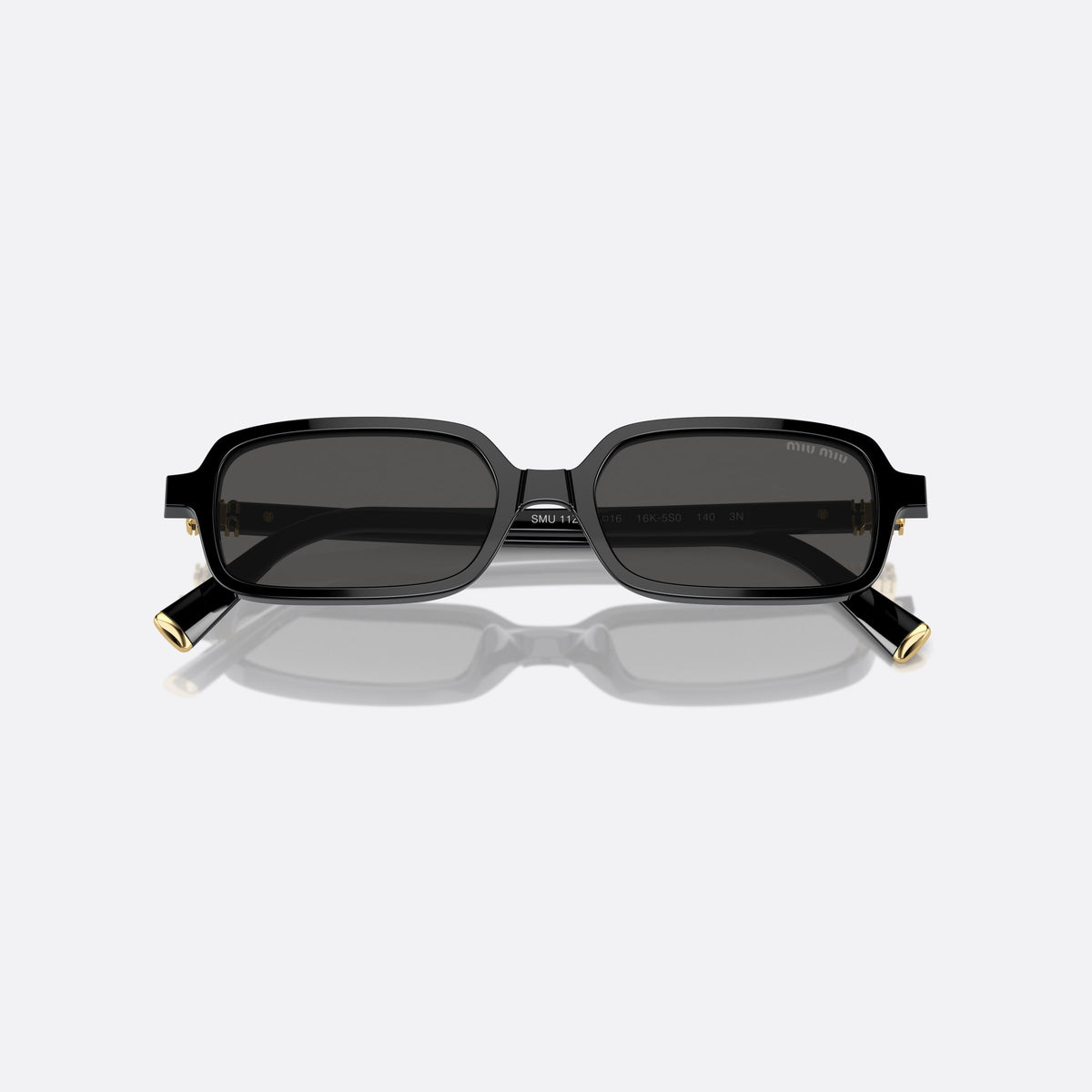 Ochelari de soare Miu Miu MU 11ZS 16K-5S0, rectangulari negru, pentru femei, punte dublă simplă, literele brandului pe brațe, cu brațele pliate