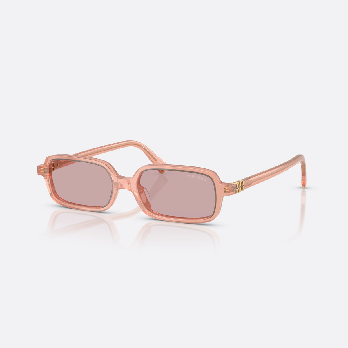 Ochelari de soare Miu Miu MU 11ZS 20I60V, rectangulari roz, pentru femei, punte simplă cu dublu arc, literele brandului pe brațe