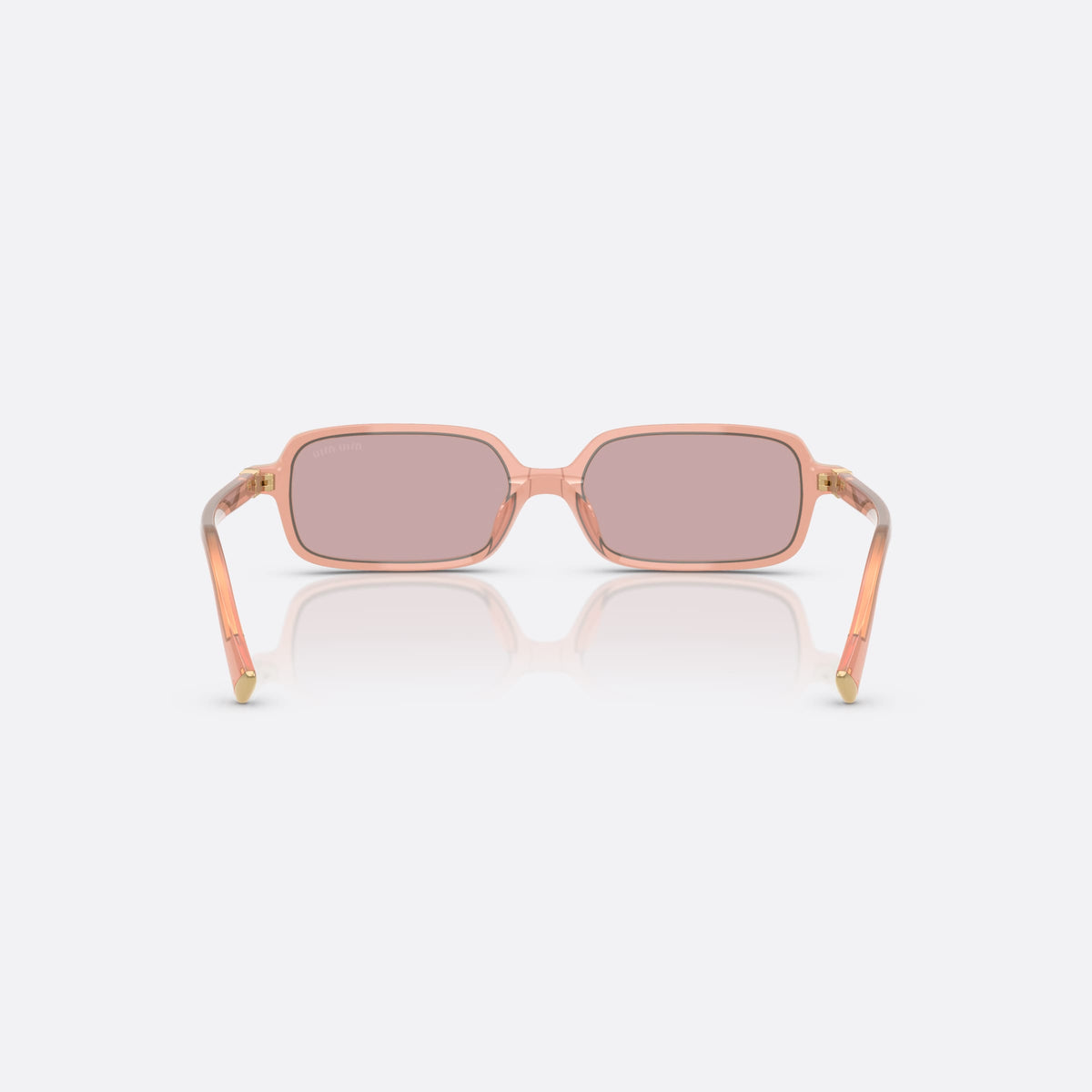 Ochelari de soare Miu Miu MU 11ZS 20I60V, rectangulari roz, pentru femei, punte simplă cu dublu arc, literele brandului pe brațe, vedere din spate