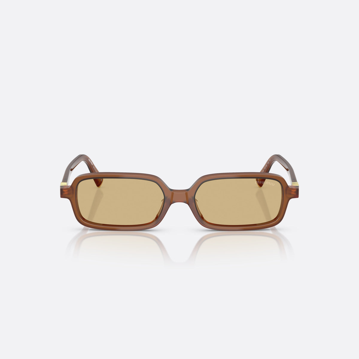 Miu Miu MU 11ZS 22I10R sunglasses, brown rectangle frame for women, plain bridge, brand lettering on temples, full-rim frame, front view