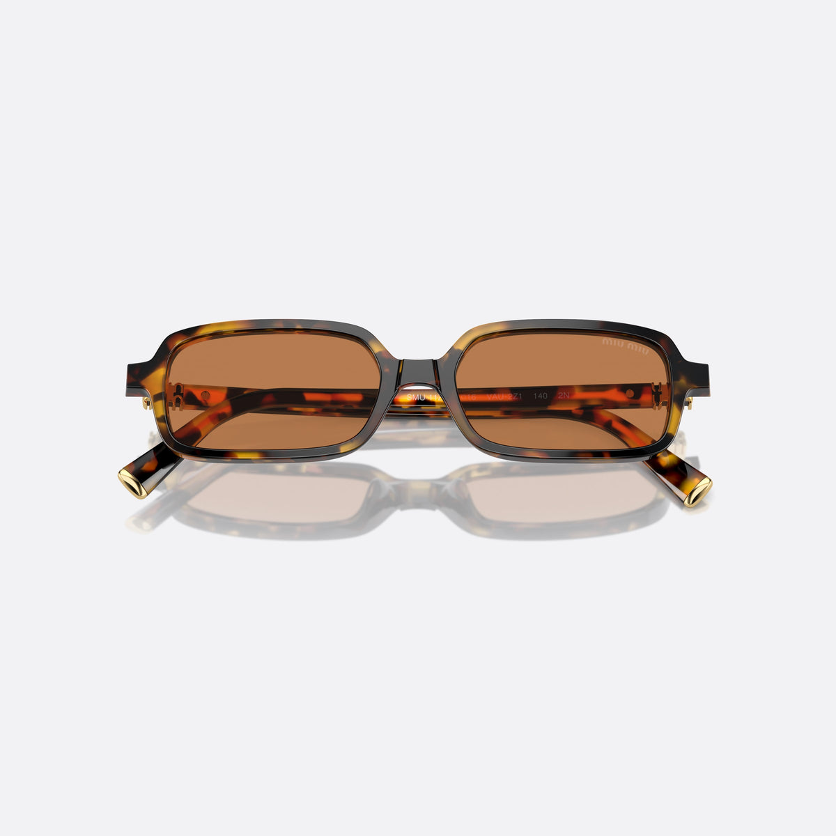 Miu Miu MU 11ZS VAU-2Z1 sunglasses, havana rectangle frame for women, plain bridge, integrated, brand lettering on temples, folded