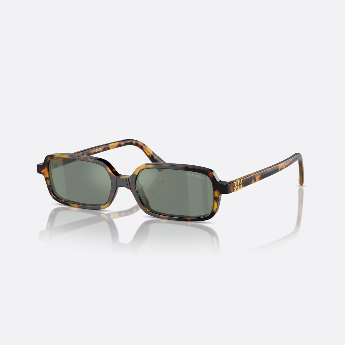 Ochelari de soare Miu Miu MU 11ZS VAU04M, rectangulari havana, pentru femei, punte keyhole, placă cu logo-ul brandului pe braț