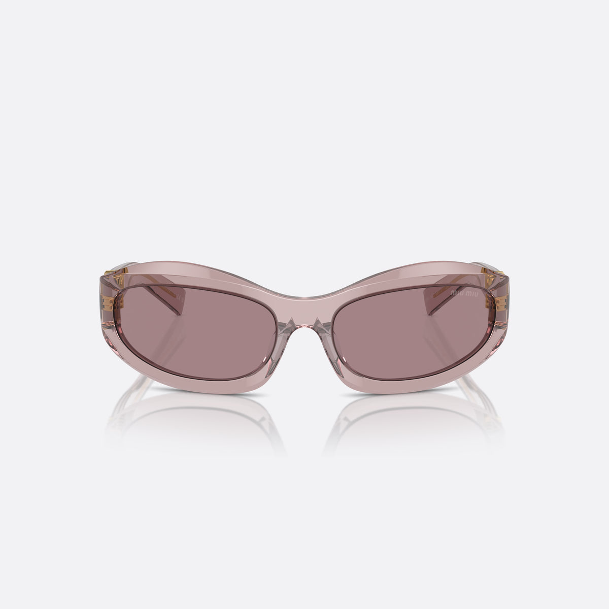 Miu Miu MU 14ZS 12W20I sunglasses, violet irregular frame for women, keyhole bridge, brand lettering on temples, full-rim frame, front view