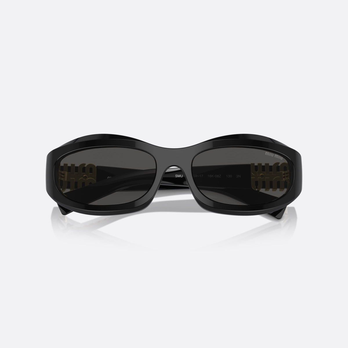 Ochelari de soare Miu Miu MU 14ZS 16K08Z, neregulat negru, pentru femei, punte integrată fără plăcuțe nazale vizibile, cu brațele pliate
