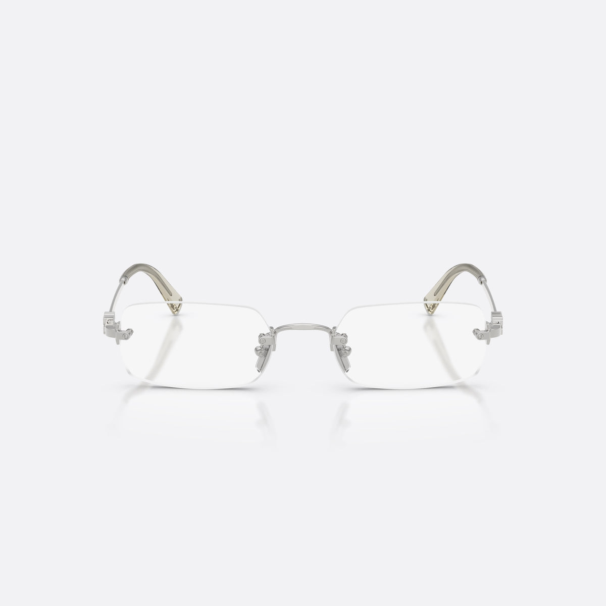Miu Miu MU 50YV 1BC1O1 eyeglasses, silver rectangle frame for women, plain metal bridge, brand logo on temple block, front view