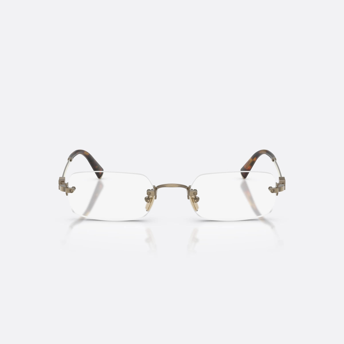 Rame ochelari de vedere Miu Miu MU 50YV 26C1O1, rectangulari auriu, pentru femei, punte metalică simplă, literele brandului pe brațe, vedere din față