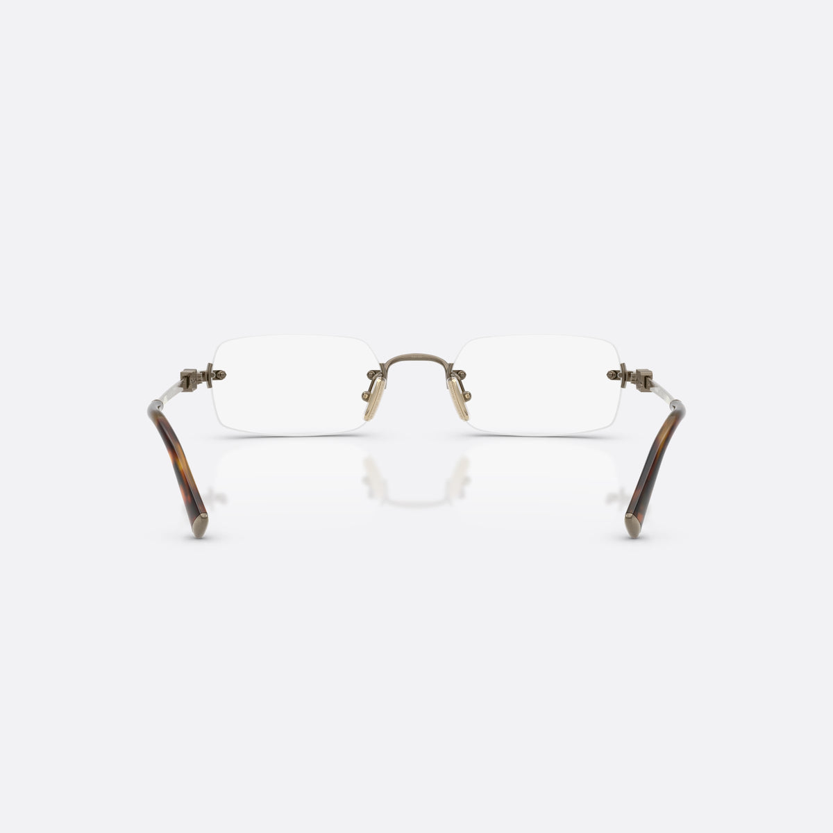 Rame ochelari de vedere Miu Miu MU 50YV 26C1O1, rectangulari auriu, pentru femei, punte metalică simplă, literele brandului pe brațe, vedere din spate