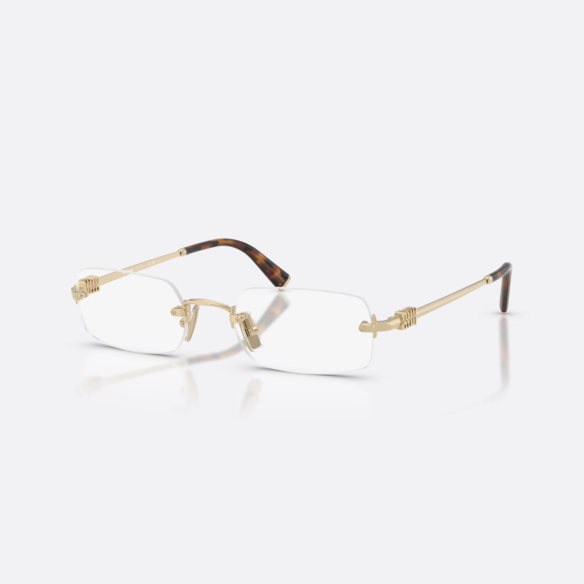 Rame ochelari de vedere Miu Miu MU 50YV ZVN1O1, rectangulari auriu, pentru femei, punte metalică subțire, litere ale brandului pe brațe