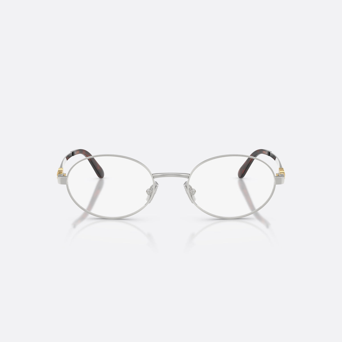 Rame ochelari de vedere Miu Miu MU 50ZV 1BC1O1, ovali argintiu, pentru femei, punte metalică simplă, literele brandului pe brațe, vedere din față