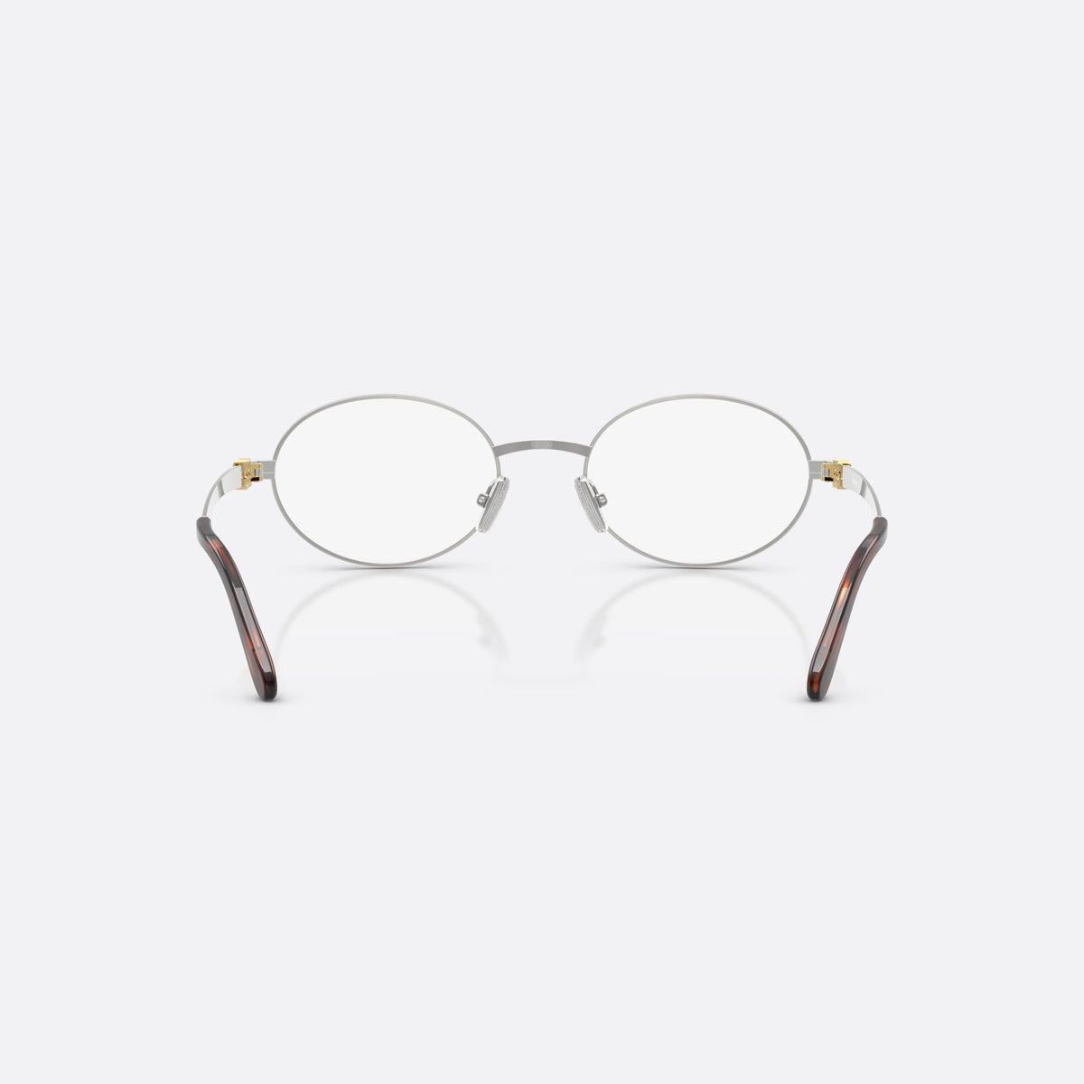 Rame ochelari de vedere Miu Miu MU 50ZV 1BC1O1, ovali argintiu, pentru femei, punte metalică simplă, literele brandului pe brațe, vedere din spate